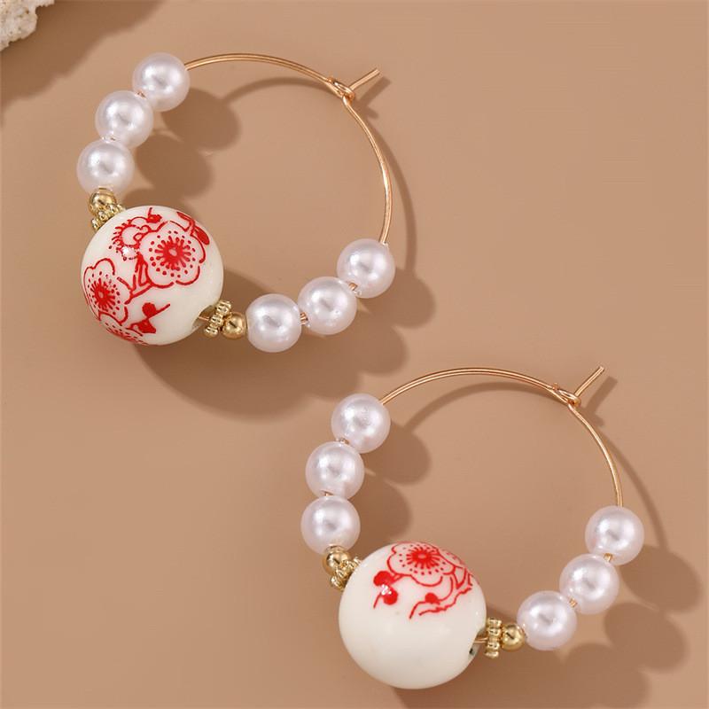 Heart Resin Plastic Earrings Vintage Chinese Design Women Decoration Fashion