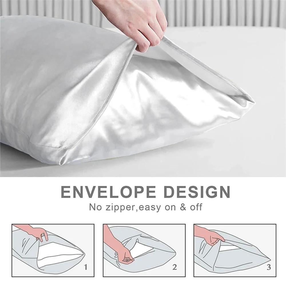 1pc Simulated Silk Smooth Plain Pillowcase Soft Double-sided White Black Grey Khaki Blue Pink Pillow Case Skin Friendly Bedding