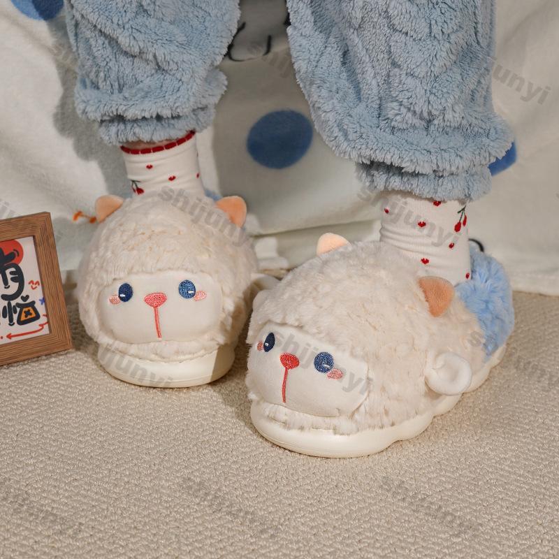 Fashion New Indoor Fluffy Slippers for Women Men Winter New Warm Shoes Cute Cartoon Thick Plush Anti-slip Couples Home Cotton Slippers
