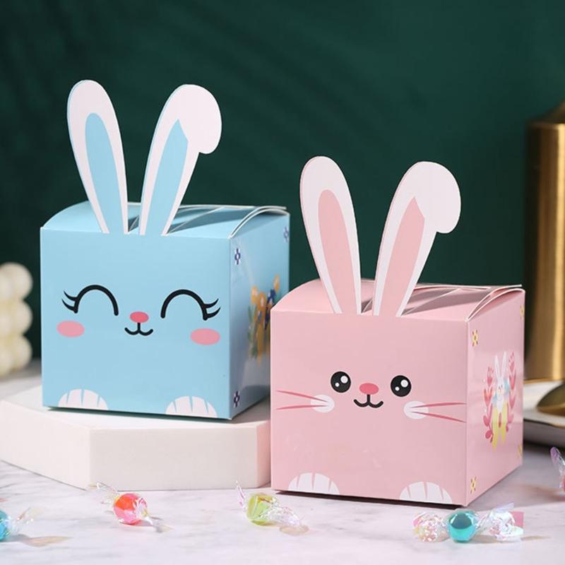10pcs Sophisticated Easter Rabbit Ears Cardboard Gift Boxes Candy Holders For Holiday Cookie And School Party Supplies