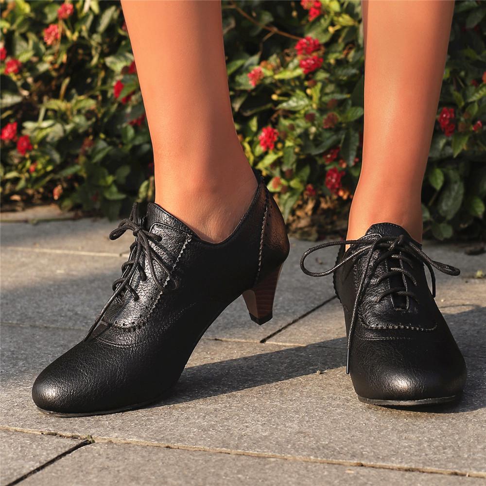 Fashion Pumps Spring and Autumn New Vintage Style Oxford Fashion Cross Lace Up High Heels Single Shoes Round Head Lefu Shoes High 32-48