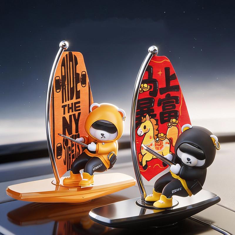 Dashboard Car Decorations Surf Bear Parking Number Plate Creative Car Cartoon Interior Interior Accessories