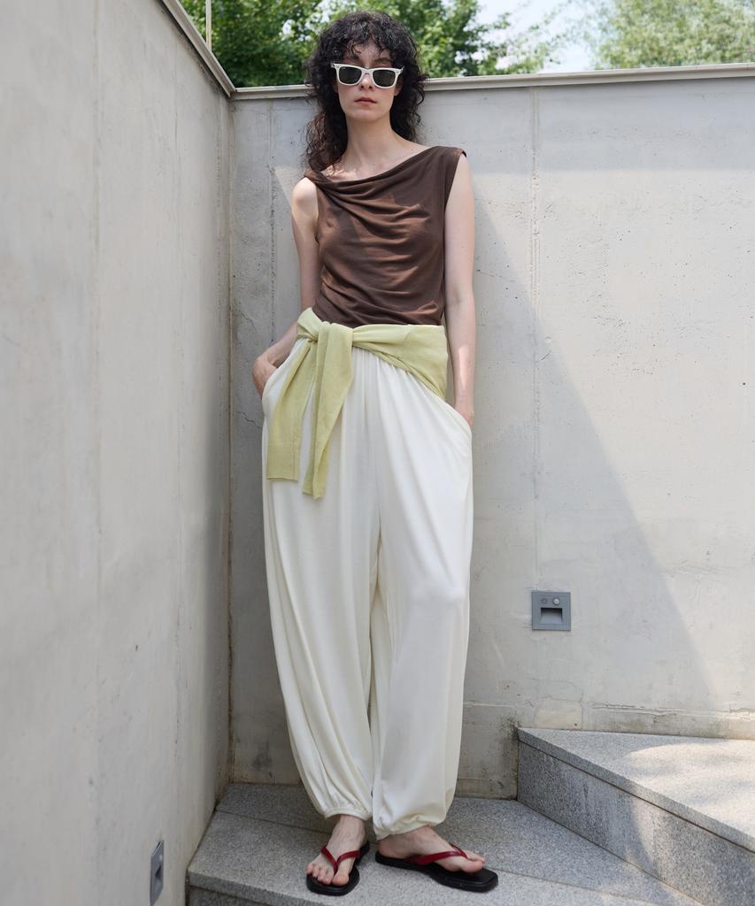 NUBELEU Jersey Draped Top Brown