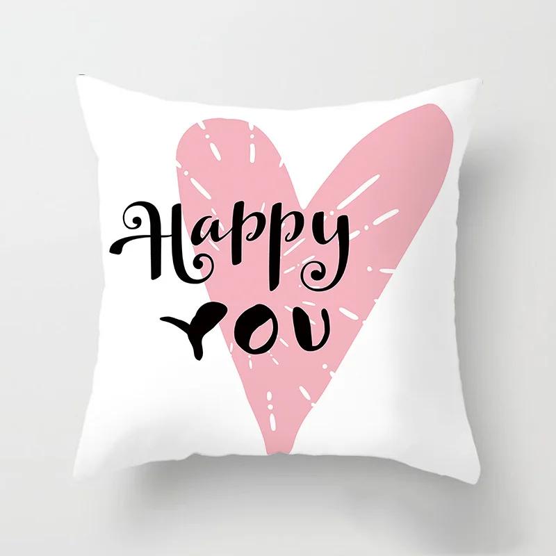 Love Heart Letters Floral Pillowcase Modern Nordic Fashion Pink Cushion Cover Sofa Seat Wedding Decorative Throw Pillows Cover