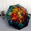 1pc Stained Glass Mandala Compact Travel Umbrella, Automatic Folding Lightweight Windproof 8-Bone Reinforced Design, Portable for Backpack D