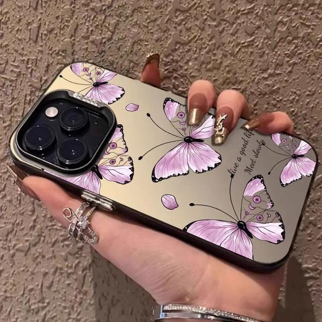 

Чохол для телефону IMD у формі метелика чорно-фіолетового кольору для iPhone 16 Pro Max 15 14 13 12 11 XS X XR 7 8 Plus SE 2020 Plating Cover For iphone12 PRO MAX чорний