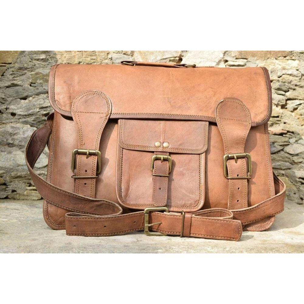 

Мужская винтажная очень богатая кожаная сумка-мессенджер через плечо для ноутбука, портфель, сумка-сатчел 18 x 14 x 6 in