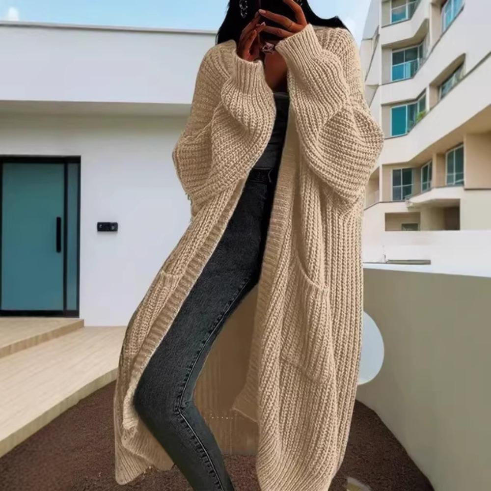 Mid-Length Lazy Style Casual Knit Cardigan Women Spring Autumn Winter Loose Versatile Long Sleeve Sweater Coat