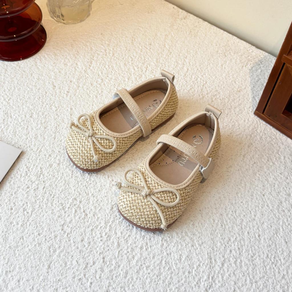 Baby Girls Summer New Style Bow Round Head Daily Kids Walking Shoes Cute Lightweight Comfortable One-piece Flat Loafer Size23-33