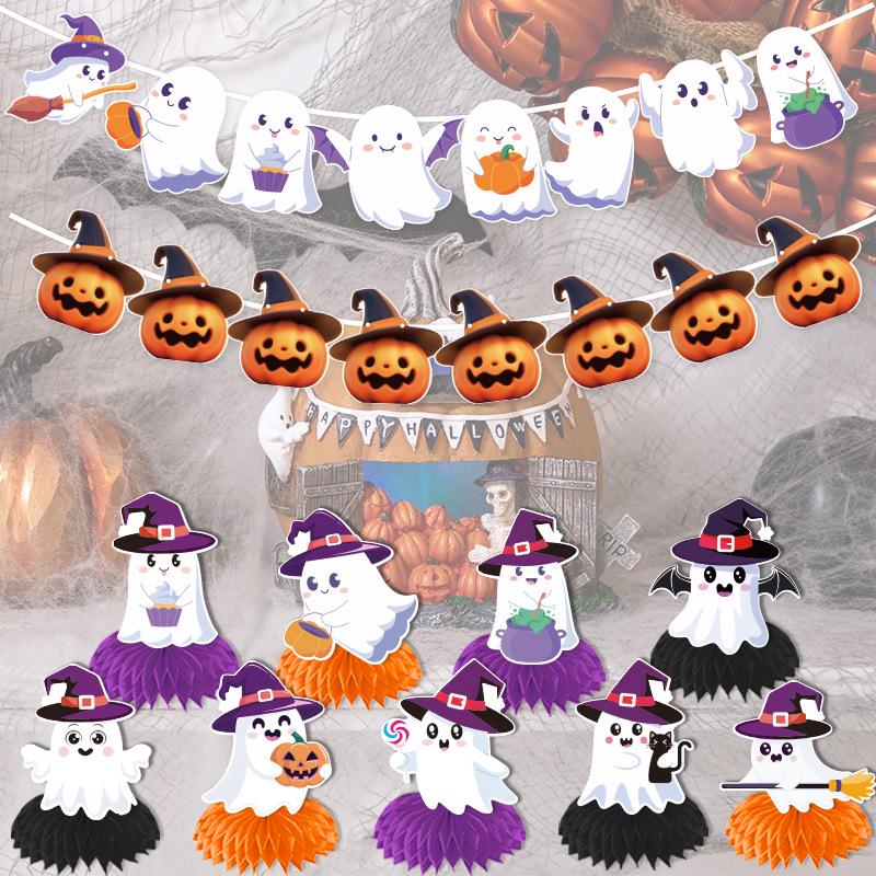 New Halloween Ghost Festival Horror Party Honeycomb Ornaments and Tabletop Decorations