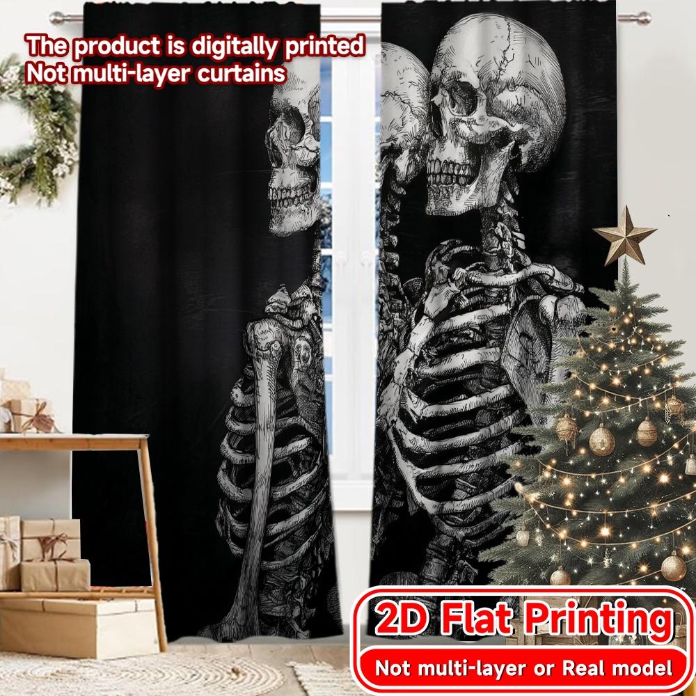 

Set Of 2 Flat Printing Curtains Without Rod Mysterious Skull Artwork April Fools Is Day Festival Fashion Prints Light Curtain Polyester W100*H70(CM)-Hooks&2PCS