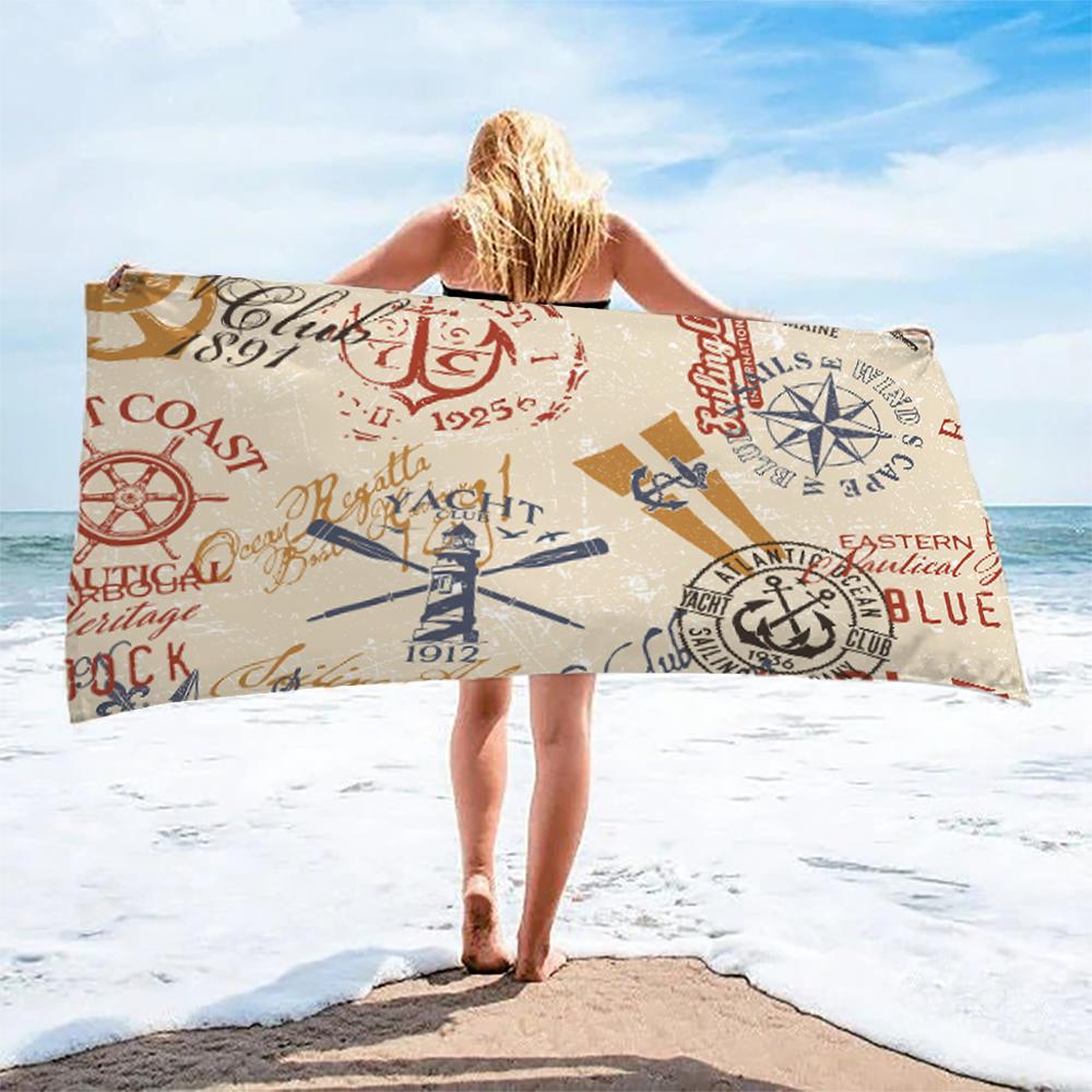 Gestreiftes Anker Strandtuch 3D-Bedrucktes Leichtes Mikrofaser-Strandtuch Wasserabsorbierendes Schnelltrocknendes Badetuch