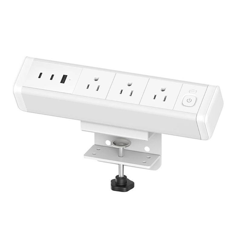 3 Outlet Desk Clamp Power Strips with USB C, Flat Plug Desktop Edges Power Strips, Desk Mount Clamp Socket Connect