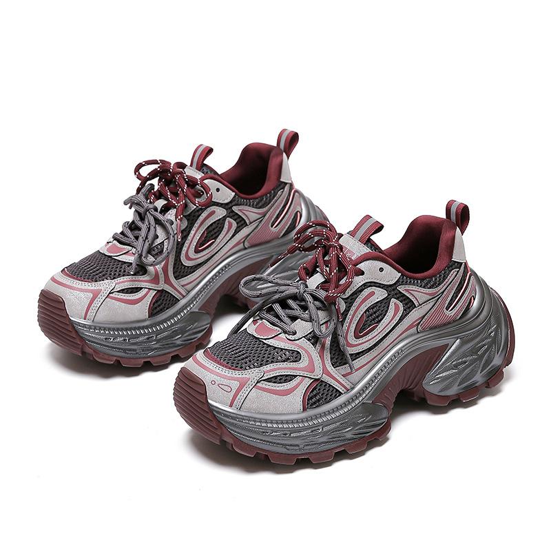 2025 spring color matching thick-soled dad shoes women's new breathable sports shoes heightened soft-soled non-slip casual shoes women's shoes