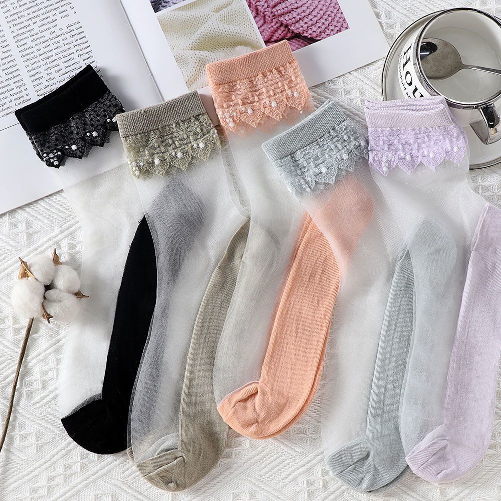 Skarpetki Letnie Cienkie Pończochy Szklane Damskie Wszechstronne Pończochy Kryształowe Pończochy Średniej Długości Bawełniana Podeszwa Odporne na Zużycie Stalowe Pończochy