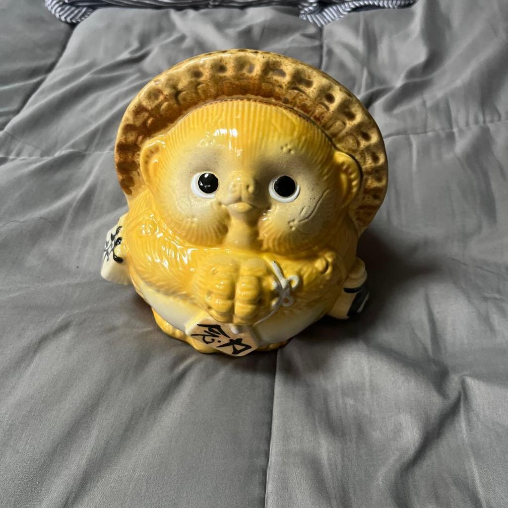 Shigaraki ware tanuki ornament yellow good luck charm