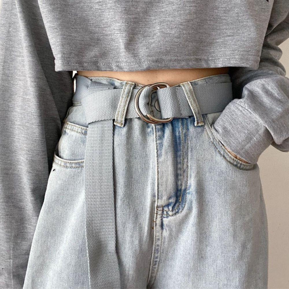 Korean Style Double Ring Buckle Casual Adjustable Waistband INS Canvas Belt  for Jeans