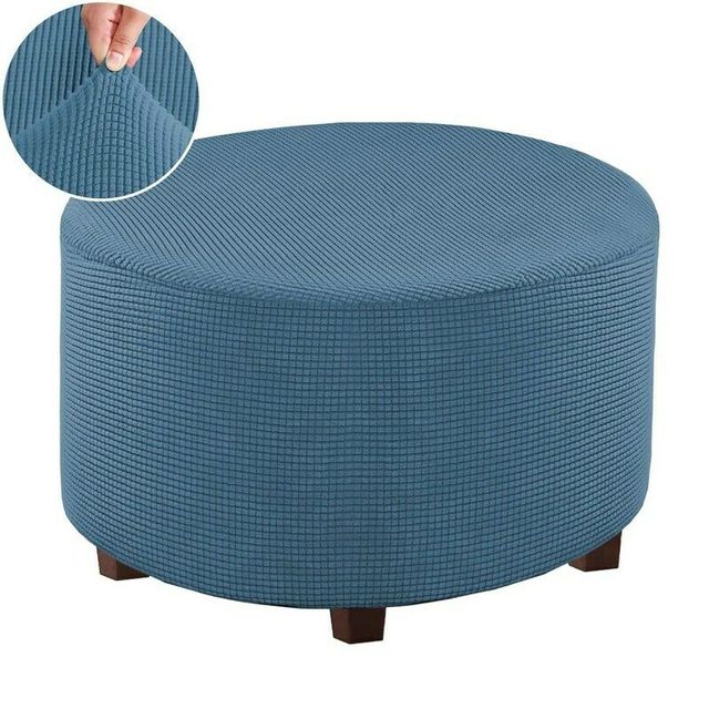 Jacquard Ottoman Stool Cover Elastic Round Footstool Sofa Slipcover Footrest Chair Covers For Recliner Sofa Cover Washable