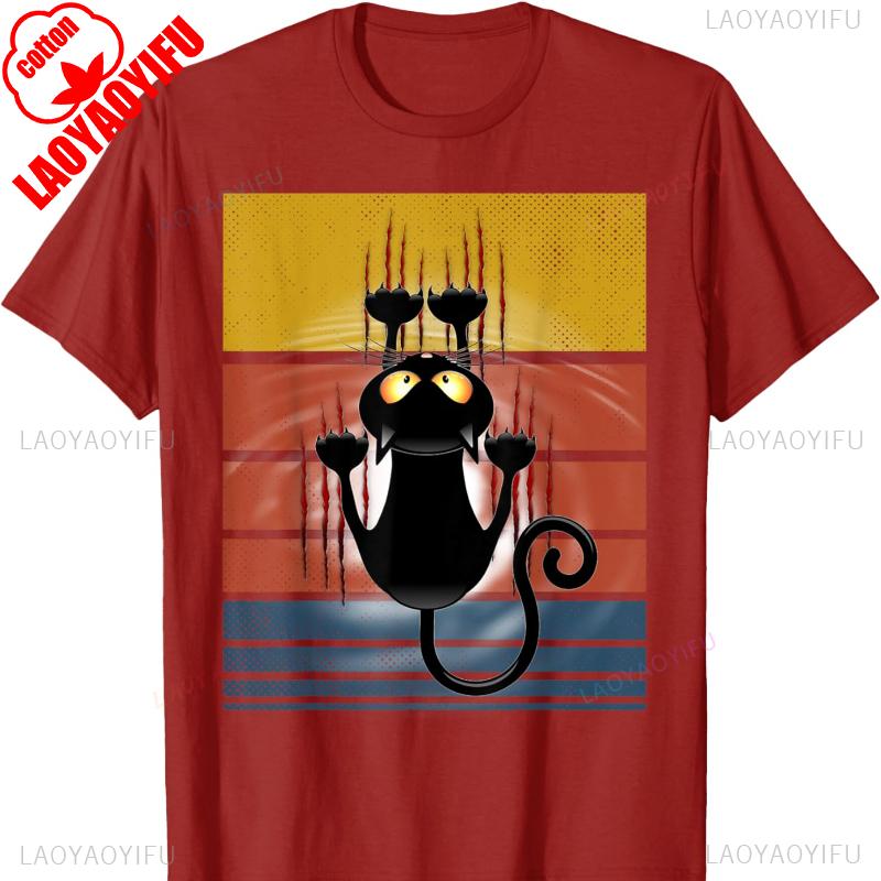 Black Cat Scratch Bloody Retro Cute Funny Cat Lover TShirt Gothic Clothing Oversized Tshirt Fashion Tees Unisex Petty Print Tee S