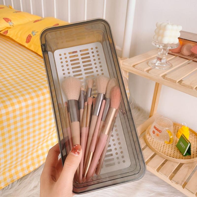 Creative Brush Storage Box with Lid Dustproof Makeup Portable Desktop Transparent Storage Bucket