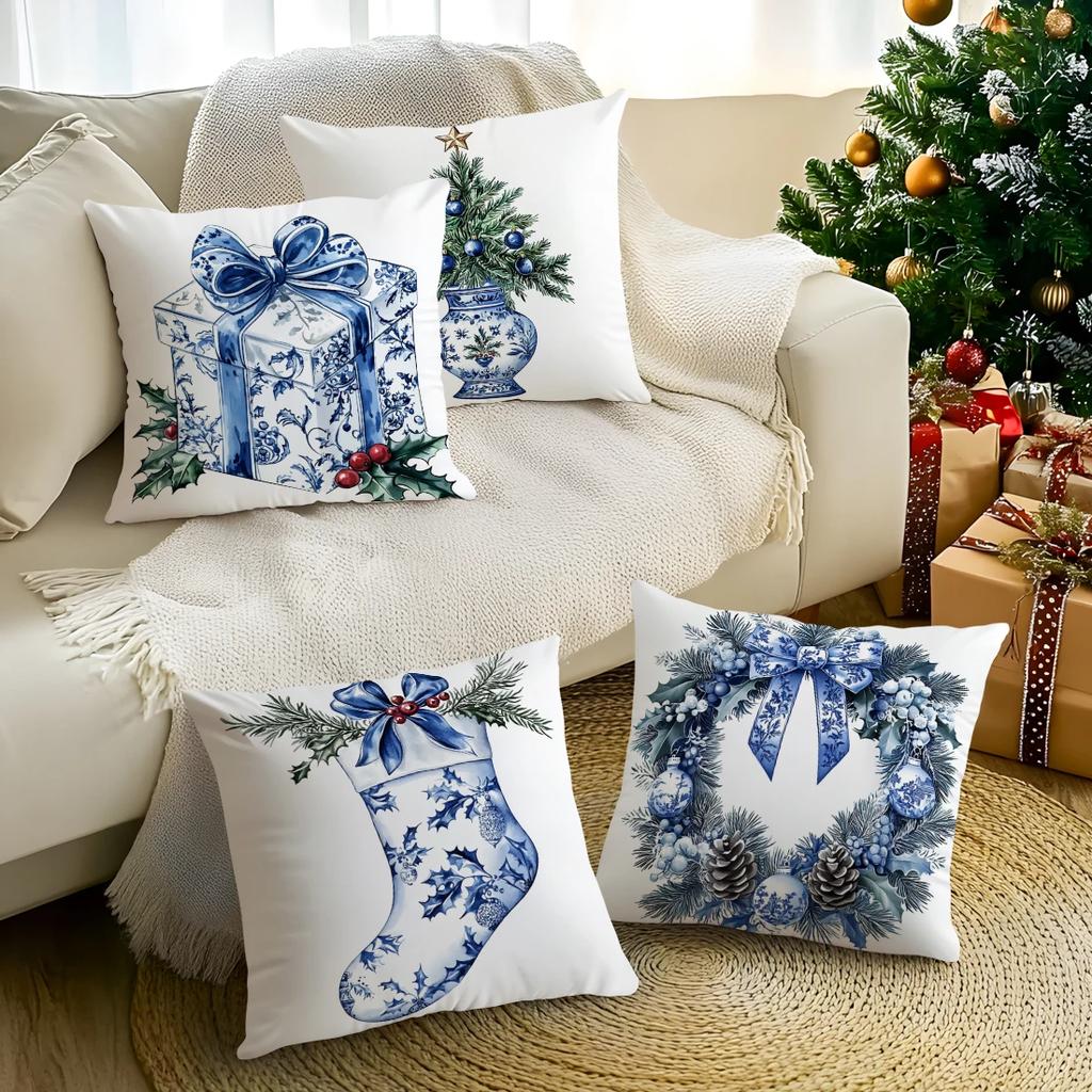 Porcelain Christmas Style Pillowcase Printed Polyester 45x45cm Throw Pillowcover Decorative Sofa Cushion Pillowslip Home Decor