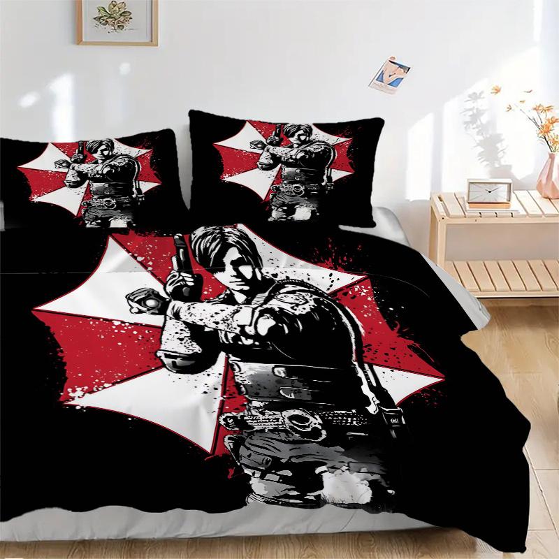3pcs Resident Evil Design Bedding Set - Includes 1 Quilt Cover and 2 Pillowcases, Comfortable Bedding with Stylish Design for Bedroom, Machine Wa
