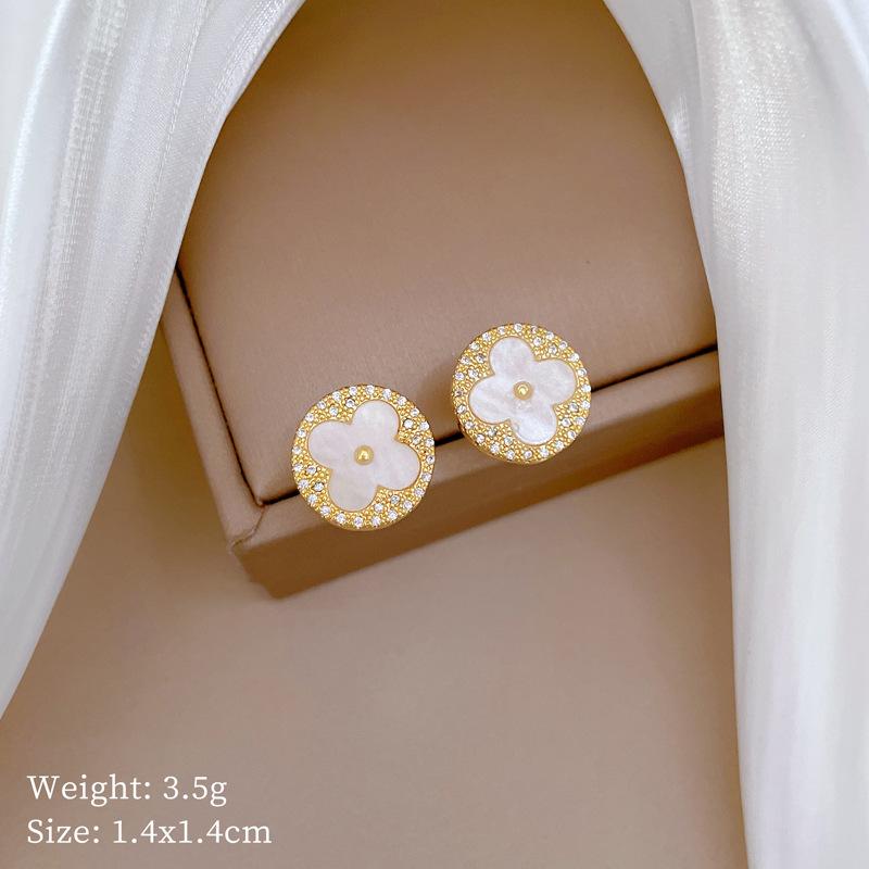 Clover Shell Micro-Inlaid Necklace Earrings Set Light Luxury Personality Temperament Earrings Necklace Combination