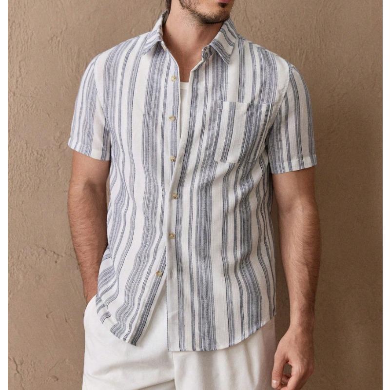 Европейско-американский Летний Новый Американский Стиль Ретро Текстура Полосатый Повседневный С Коротким Рукавом Для Поездок На Работу L синий