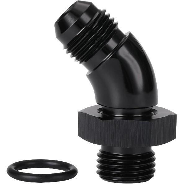 6AN Male Flare to 6AN -6 ORB O-ring Boss 45 Degree Full Flow Fitting Adapter Aluminum Black