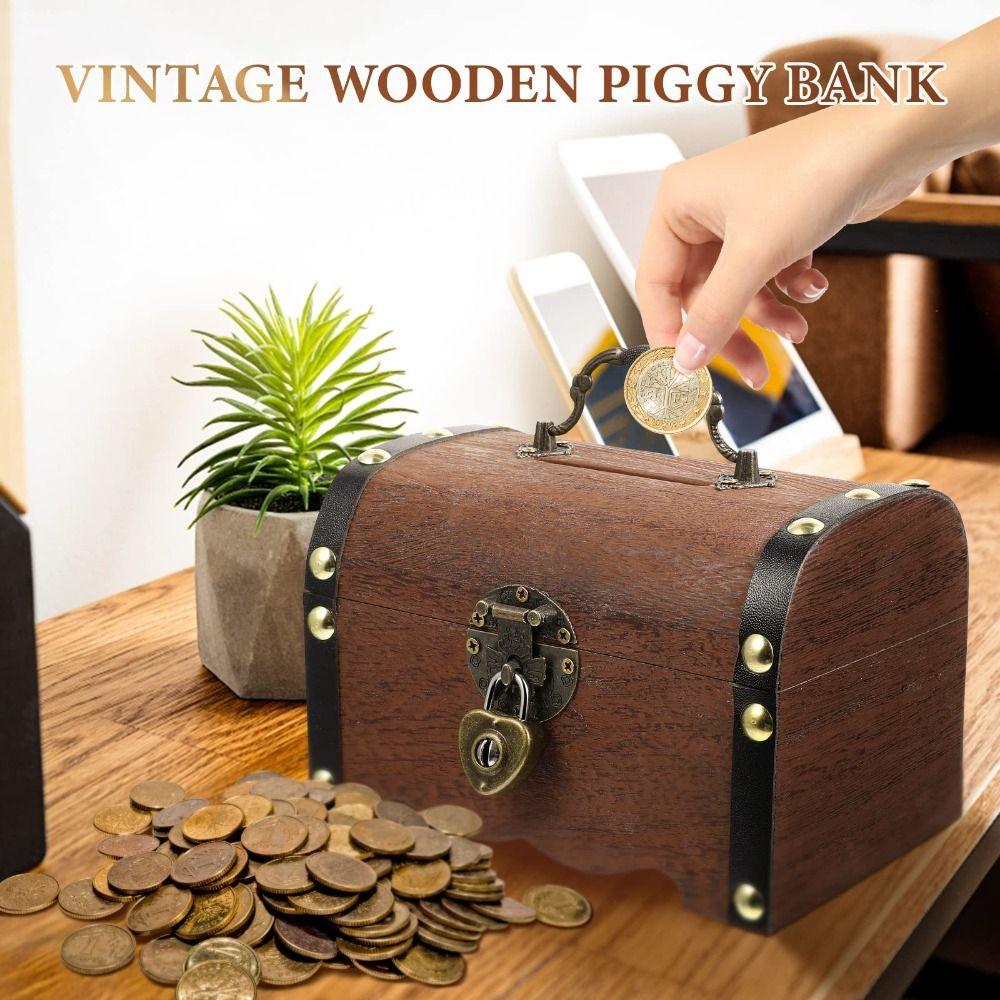Wooden Piggy Bank With Security Lock Money Box Trendy Coin Bank  Home Decor