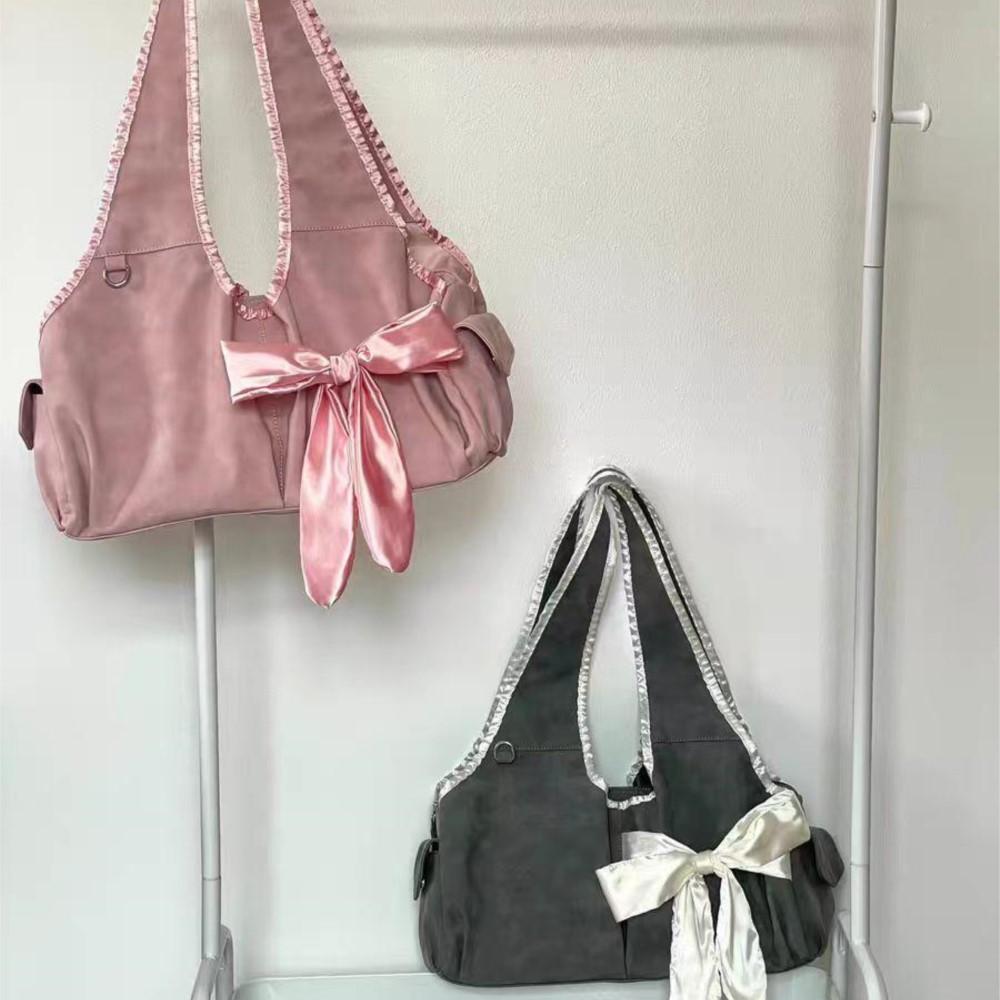 Сумка Harajuku великої місткості Жіноча сумка Fairycore Aesthetic Bow Chic Grey Handbag Жіноча вінтажна мила сумка через плече