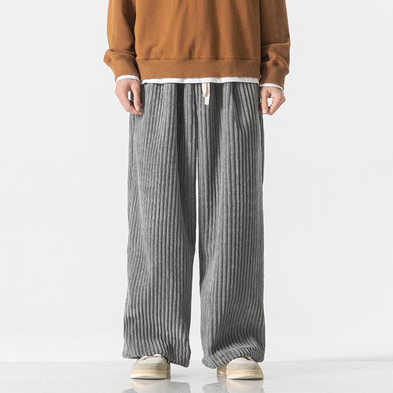 Mens Plus Size Corduroy Straight Wide Leg Retro Chinese Style Casual Long Pants