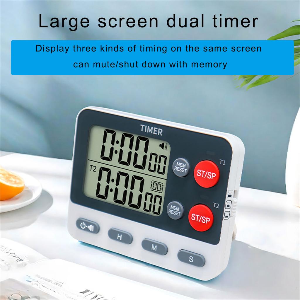 2 Channels Timer ABS with Magnetic Back Portable for Cooking Exercise and Classroom Activity for Countdown/Countup Use