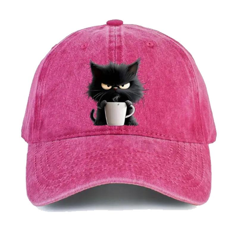 Washed Cat Print Baseball Cap Spring Summer Korean Style Casual Unisex Couple Versatile Hat Sun Hat Casual Duckbill Cap