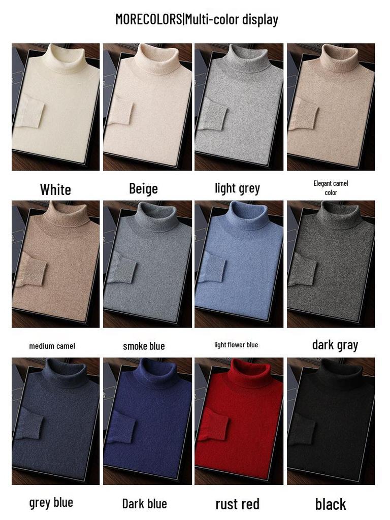 Men's High Neck Cashmere Sweater - Solid Color, Long Sleeve Knitwear for Casual and Business Wear