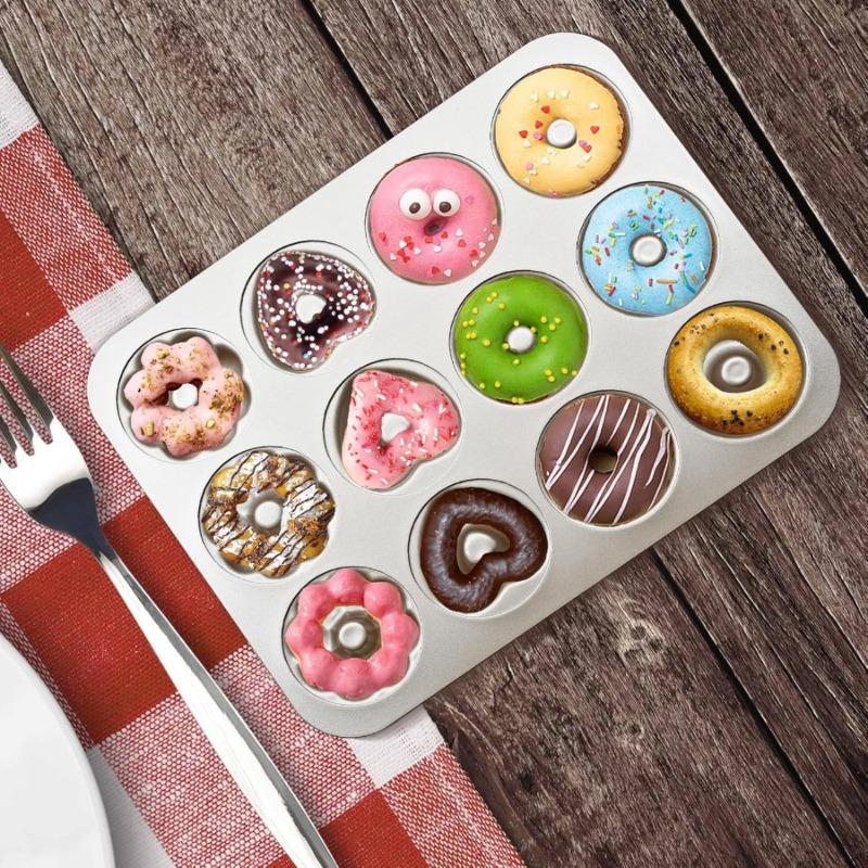 

Форма для выпечки пончиков 12 ячеек Углеродистая сталь Форма для выпечки пончиков Форма для выпечки Антипригарная форма для торта Незаменимый кухонный инструмент для домашних пекарей небесно-голубой