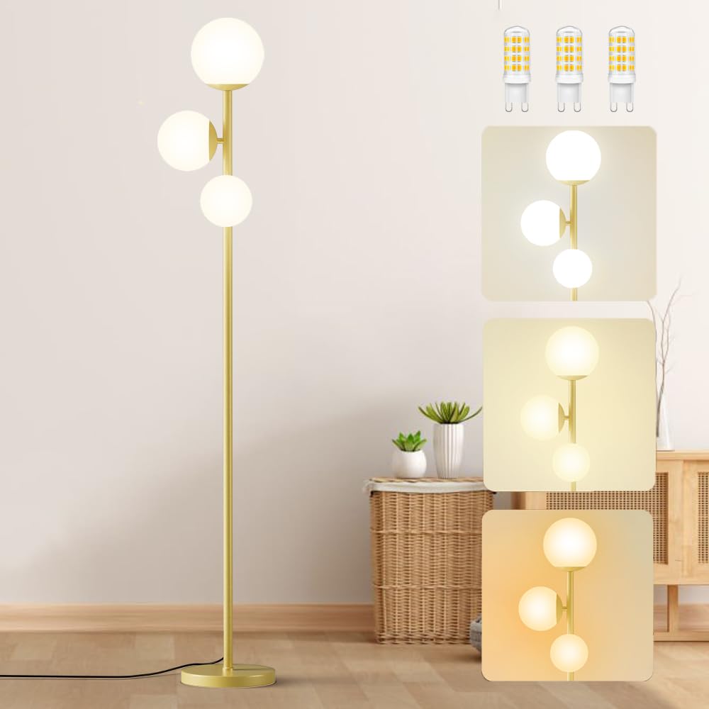 

3-Light LED Floor Lamp with Indirect Lighting, 2700K4500K6500K Color Temperature Adjustable, Easy Operation and Assembly, High Brightness, Whole Room