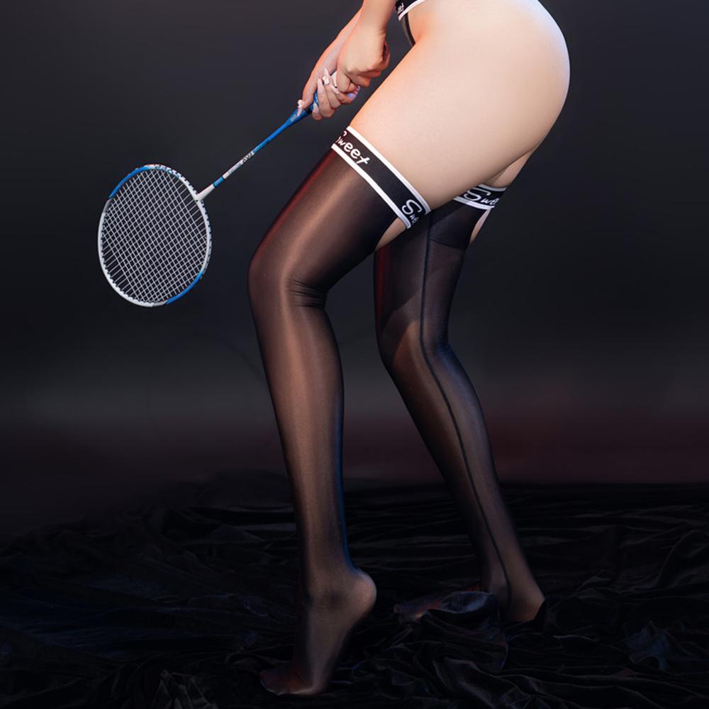 Sexy Damen Fleck Glatt Hohe Strümpfe Öl Glänzend Glänzend Vintage Eng Buchstaben Druck Formgebend Überknie Hausmädchen Strumpf Ausgeschnitten One Size