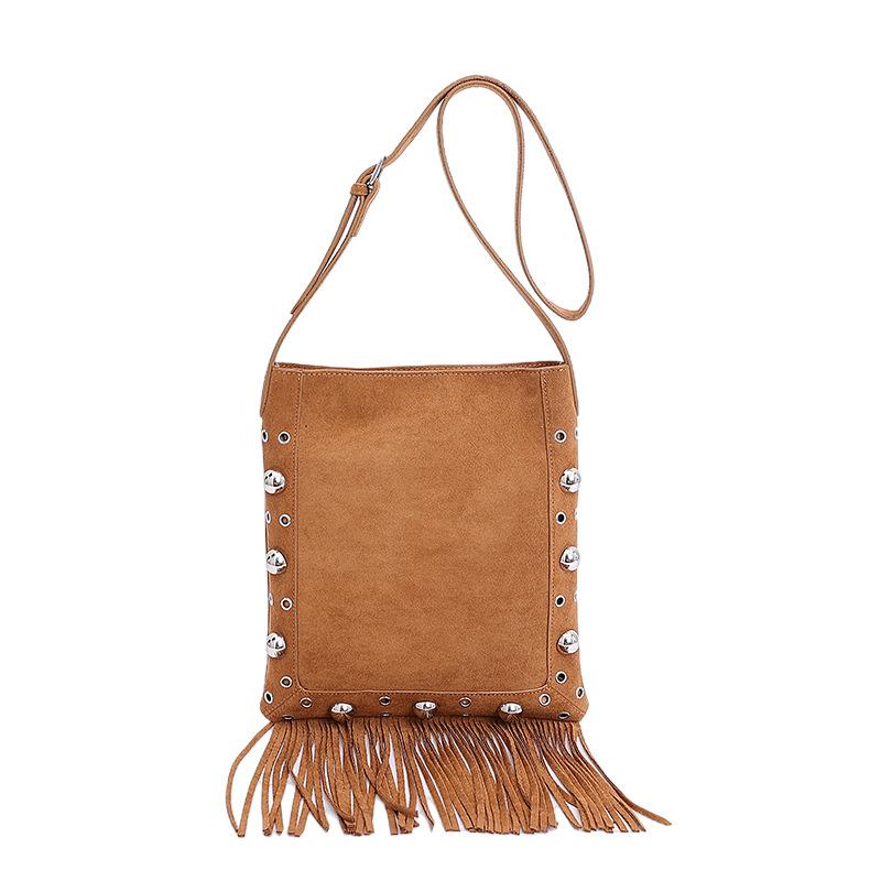 Suede Matte Leather Rivet Bucket Bag Single-shoulder Bag Large-capacity Commuting Crossbody Bag