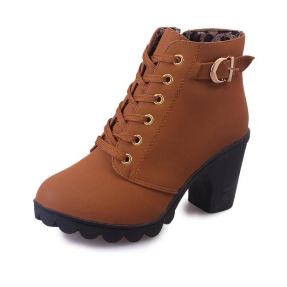 Damen Stiefeletten Herbst High Heel Gürtelschnalle Schuhe Damen Schnürstiefel Plateau Damen Stiefel 42 Botas