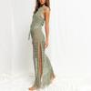 Women's Round Neck Sleeveless Crochet Maxi Dress Loose Fit High Waist Casual Beach Cover Up