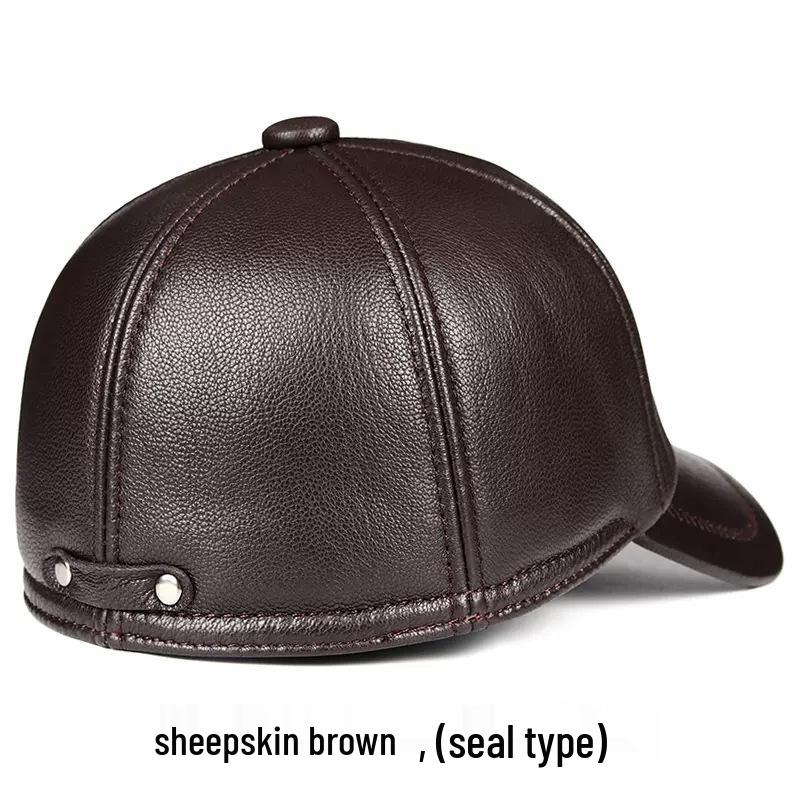 Men's Sheepskin Duckbill Cap - Genuine Leather, Casual, for Autumn/Winter, Adjustable Back Closure, Middle-Aged and Elderly 
