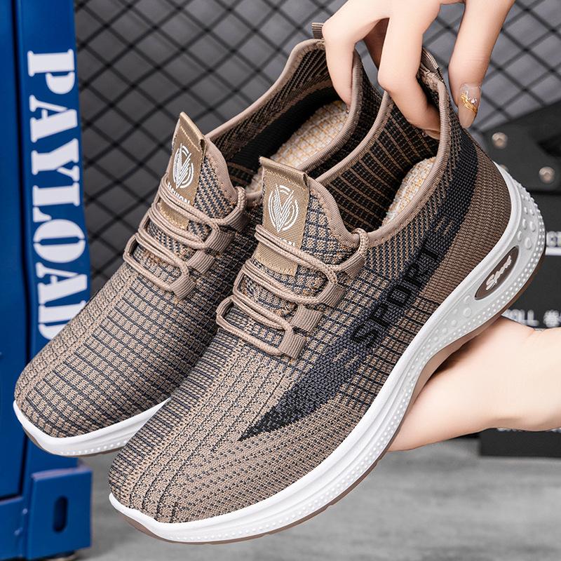 Men's shoes new comfortable sports shoes summer fly-woven mesh running shoes soft-soled shoes men's thick-soled lace-up single shoes