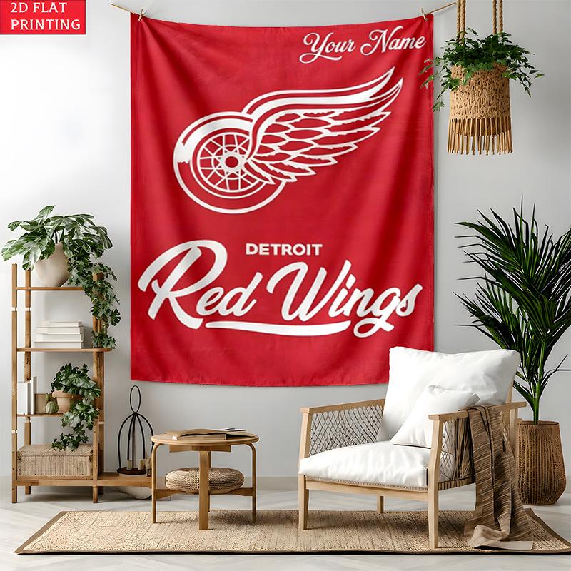 Detroit Red Wings Custom Name Tapestry Personalized Wall Art Hanging Bohemian Home Decor for Bedroom Dorm Living Room