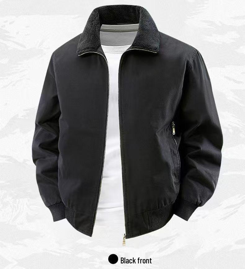 Men's Winter Air Force Pilot Jacket with Lambswool Fur Collar and Thickened Velvet Cotton, Loose Fit