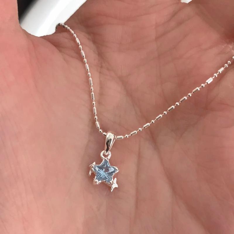 925 Silver Necklace Cute Five Pointed Star Smile Dimple Pendant for Women Girl Jewelry Gift