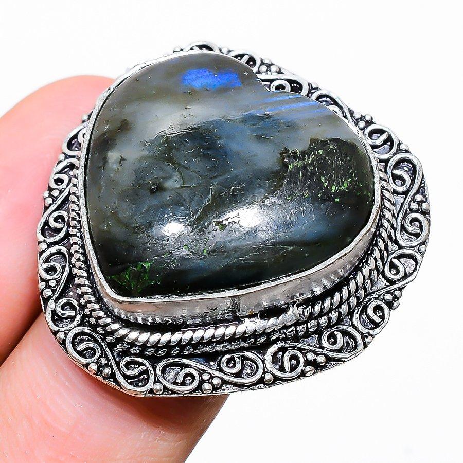

Natural Labradorite Gemstone Handmade 925 Sterling Silver Ring Size 7 Q4Y12
