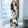 Women V‑Neck Floral A‑Line Midi Dress Short Sleeve High Waist Belted Slim Summer Casual Dress M‑4XL