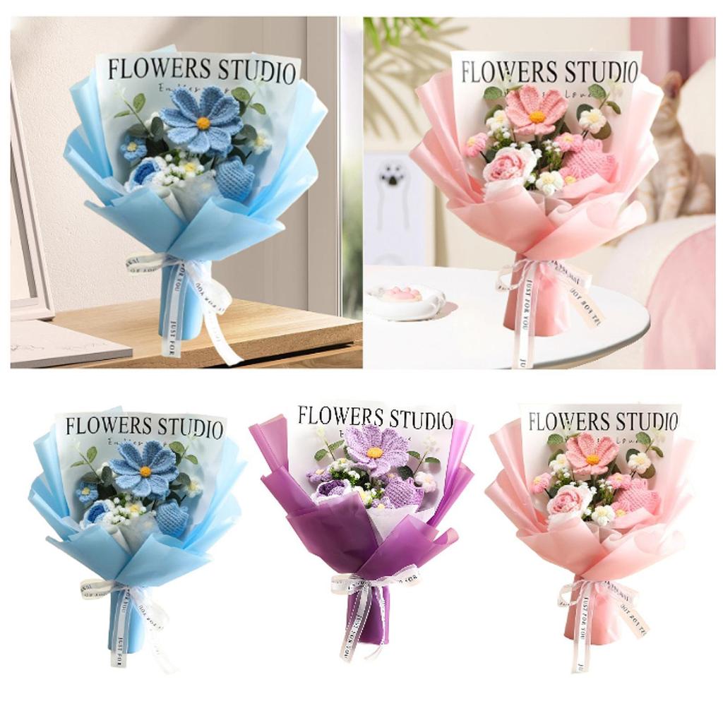 Häkelstrauß Tischdeko Handgefertigt Fertig Gestrickte Gesang Blume für Lehrerinnentag Hochzeitstag Erntedanktag Sie