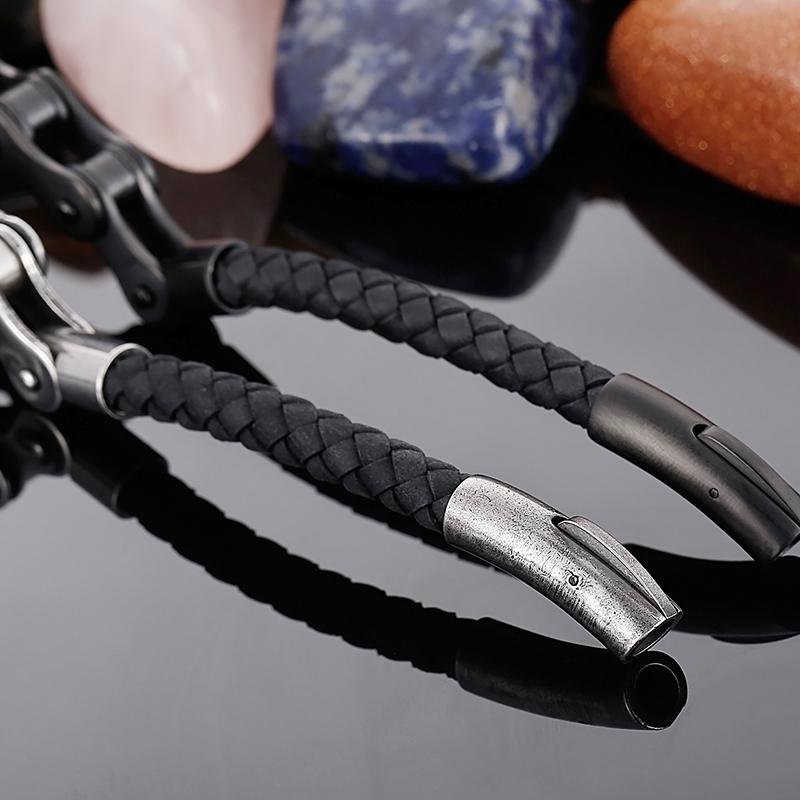 Vintage 6MM Kartáčovaná Nerezová Ocel Kolo Motocyklový Řetěz Náramek pro Muže Pánské Kožené Náramky Rock And Roll Pánské Šperky